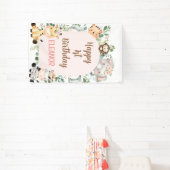 ピンクアーチサファリパーティー動物1st誕生日 横断幕 (インサイチュ)