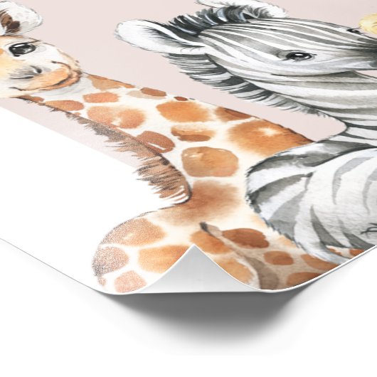 ピンクアーチサファリワイルドワンベビーシャワーウェルカムサイン フォトプリント            (角)