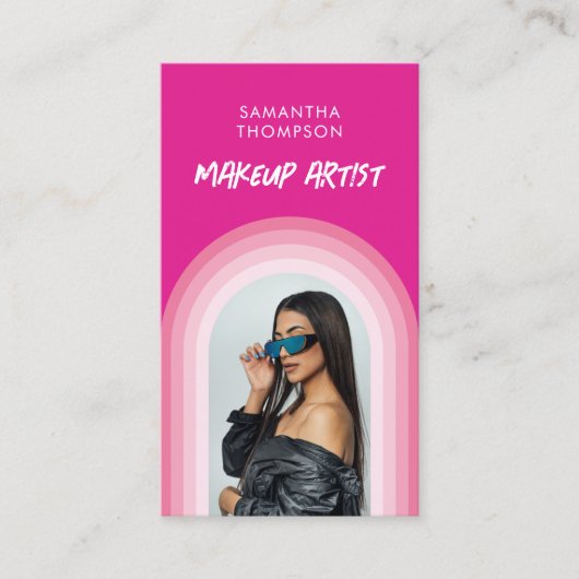 ピンクアーチフォトソーシャルメディアQRコードロゴ 名刺 (正面)