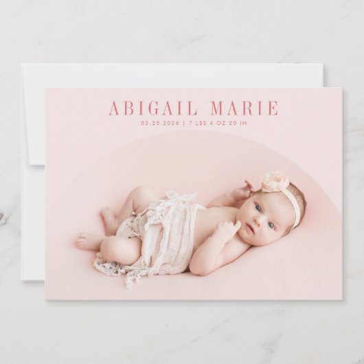 ピンクアーチフレーム誕生発表カード 案内状 (正面)