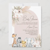 ピンクアーチフローラサファリワイルドワンベビーシャワー 招待状 (正面)