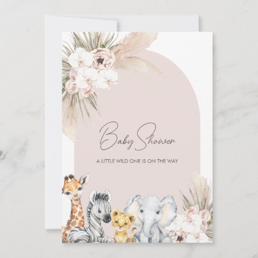 ピンクアーチフローラサファリワイルドワンベビーシャワー 招待状 (裏面)