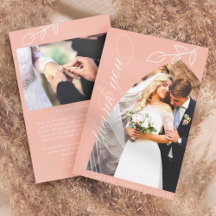 ピンクアーチボタニカルリーフ結婚のサンキューカード