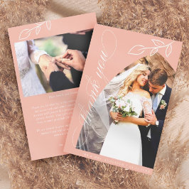 ピンクアーチボタニカルリーフ結婚のサンキューカード サンキューカード