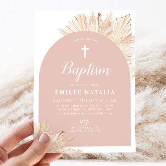 ピンクアーチボホフローラガールズバプテスマ《キリスト教》洗礼式や命名式 招待状