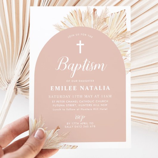 ピンクアーチボホフローラガールズバプテスマ《キリスト教》洗礼式や命名式 招待状