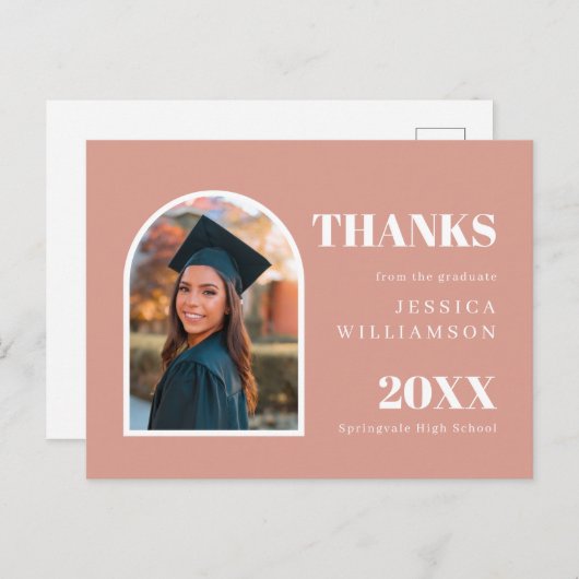 ピンクアーチモダンフォト卒業ありがとう ポストカード (正面/裏面)
