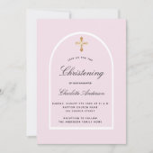 ピンクアーチ金ゴールドクロスガールシンプル《キリスト教》洗礼式や命名式 招待状 (正面)