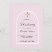 ピンクアーチ金ゴールドクロスガールシンプル《キリスト教》洗礼式や命名式 招待状 (正面/裏面)