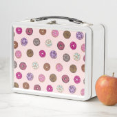 ピンクアートの散水ドーナツ水彩パターン メタルランチボックス (インサイチュ)