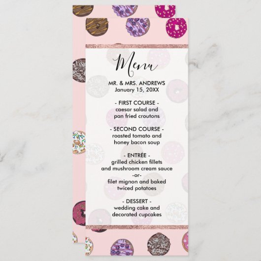 ピンクアートの散水ドーナツ水彩パターン メニュー (正面/裏面)