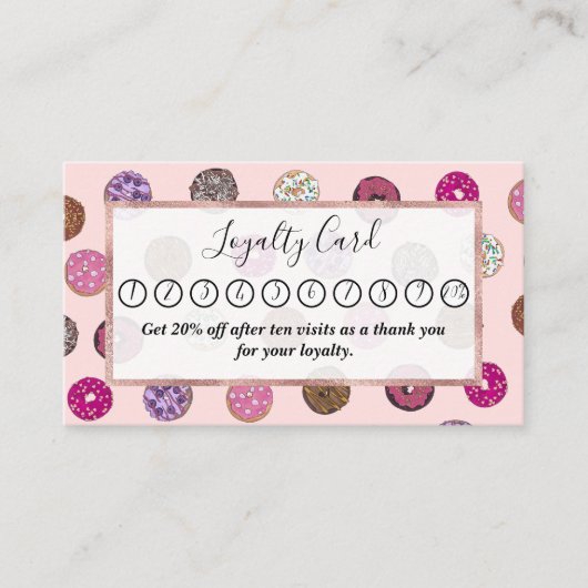 ピンクアートの散水ドーナツ水彩パターン ロイヤリティカード (正面)