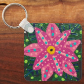 ピンクアートの花 キーホルダー (正面)