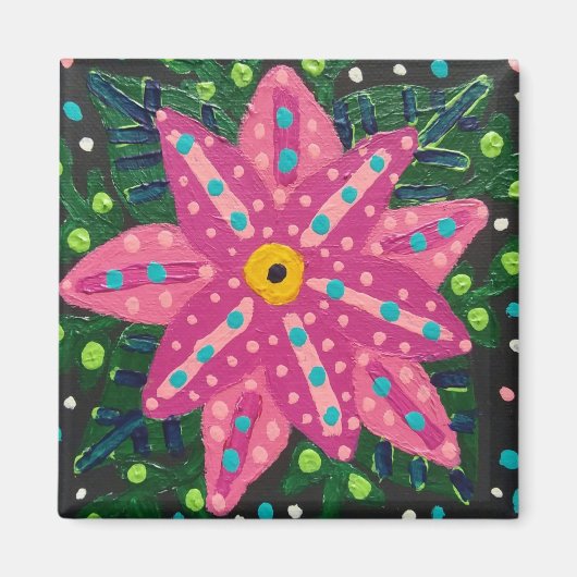 ピンクアートの花 マグネット (正面)