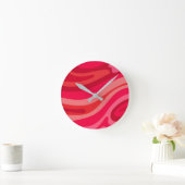 ピンクアートの赤パターン ラウンド壁時計 (ホーム)