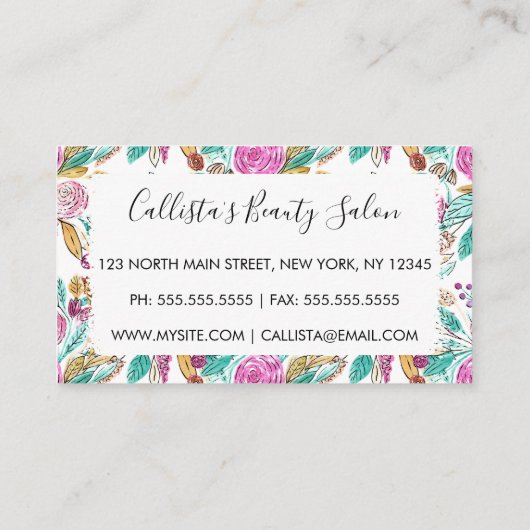 ピンクアートエレガントのティール（緑がかった色）フローラ水色 ロイヤリティカード (裏面)