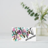 ピンクアートエレガントのティール(緑がかった色)フローラ水色 予約カード (スタンド正面)