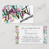 ピンクアートエレガントのティール(緑がかった色)フローラ水色 予約カード (正面/裏面)