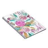 ピンクアートエレガントティール（緑がかった色）フローラ水彩モノグラム ノートブック (右側)