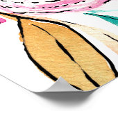 ピンクアートエレガントティール(緑がかった色)フローラ水彩モノグラム ポスター (角)