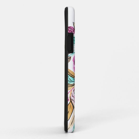 ピンクアートエレガントティール(緑がかった色)フローラ水彩モノグラム Case-Mate iPhoneケース (裏面/右)