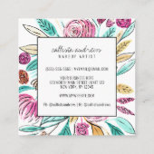 ピンクアートエレガントティール(緑がかった色)フローラ水彩化粧 スクエア名刺 (裏面)