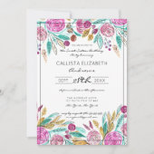ピンクアートエレガントティール（緑がかった色）フローラ水彩甘い16 招待状 (正面)