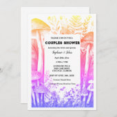 ピンクアートカップルのシャワーマッシュルーム結婚ウッドランド 招待状 (正面/裏面)