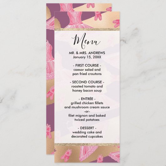 ピンクアートガーリー金ゴールドパープルバレリナドレスシューズ メニュー (正面/裏面)