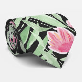 ピンクアートグリーンブラックチューリップフローラ水彩 ネクタイ (ロール)