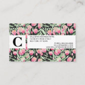 ピンクアートグリーンブラックチューリップフローラ水彩 名刺 (裏面)