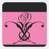 ピンクアートデコールブラックフローリッシュバラ スクエアシール (正面)