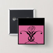 ピンクアートデコールブラックフローリッシュバラ 缶バッジ (正面&裏面)