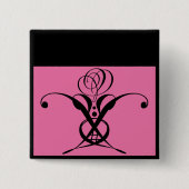 ピンクアートデコールブラックフローリッシュバラ 缶バッジ (正面)