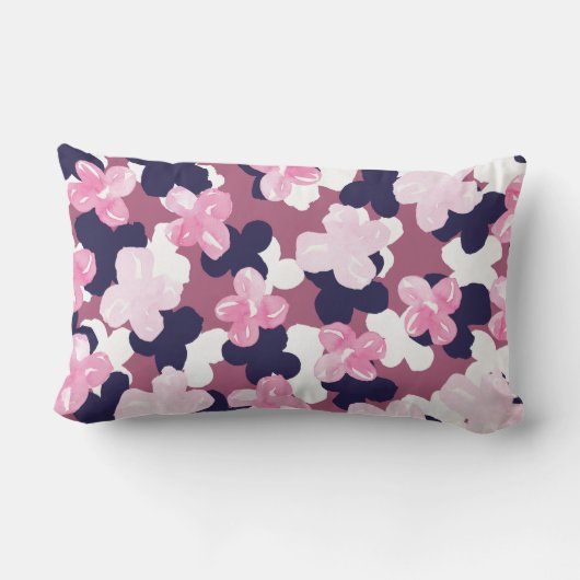 ピンクアートネイビーブルー水彩花模様 ランバークッション (裏面)