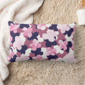 ピンクアートネイビーブルー水彩花模様 ランバークッション (ブランケット)