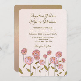 ピンクアートバラフローラ結婚式招待状 招待状