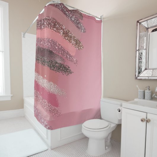 ピンクアートパープルグリッターのブ絵を描ラストローク シャワーカーテン (インサイチュ)