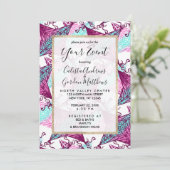 ピンクアートパープルティール(緑がかった色)幾何学的抽象芸術凧 招待状 (スタンド正面)