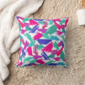 ピンクアートモダンティール（緑がかった色）紫色のブラシストロークコラージュ クッション (ブランケット)