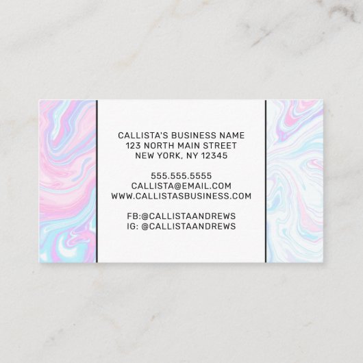 ピンクアートモダンブルー大理石の旋回パターン 割引カード (裏面)