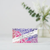 ピンクアート紫色の水色抽象芸術ドットのパターン 名刺 (スタンド正面)