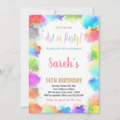 ピンクアート絵を描パーティー誕生日招待状 招待状 (正面)