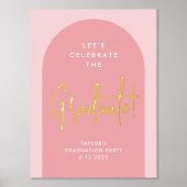 ピンクアーモダンチ卒業パーティーウェルカム金ゴールド 箔ポスター (正面)