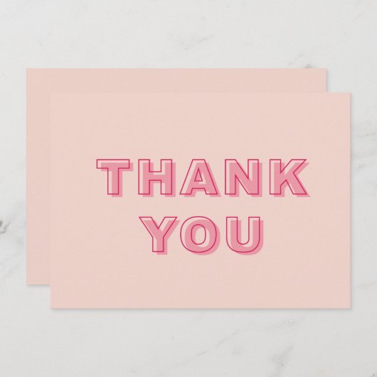 ピンクアーモダンチ型はっきりした文字サンキューカード サンキューカード (正面/裏面)