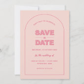 ピンクアーモダンチ型はっきりした文字日付の保存 招待状 (正面)