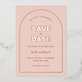 ピンクアーモダンチ型はっきりした文字日付の保存 箔招待状