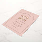 ピンクアーモダンチ型はっきりした文字日付の保存 箔招待状 (回転した状態)