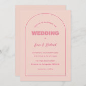ピンクアーモダンチ型はっきりした文字結婚式招待状 招待状 (正面/裏面)