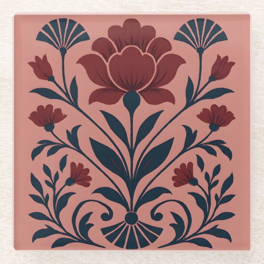 ピンクアールデコフローラガラスコースター ガラスコースター (正面)